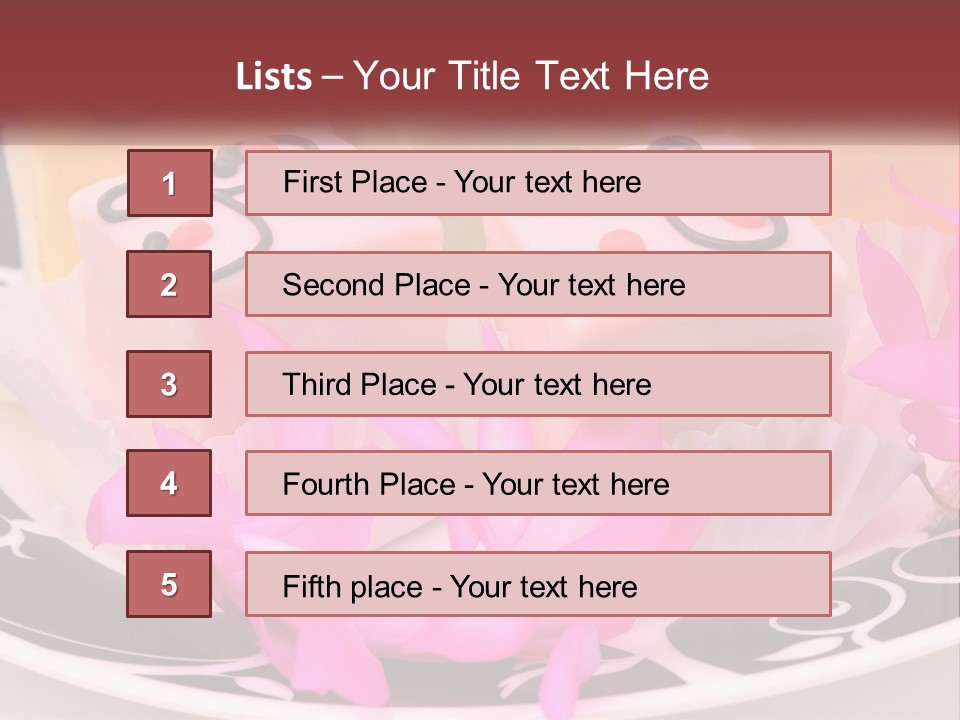 A Plate Of Colorful Desserts With Pink Flowers PowerPoint Template