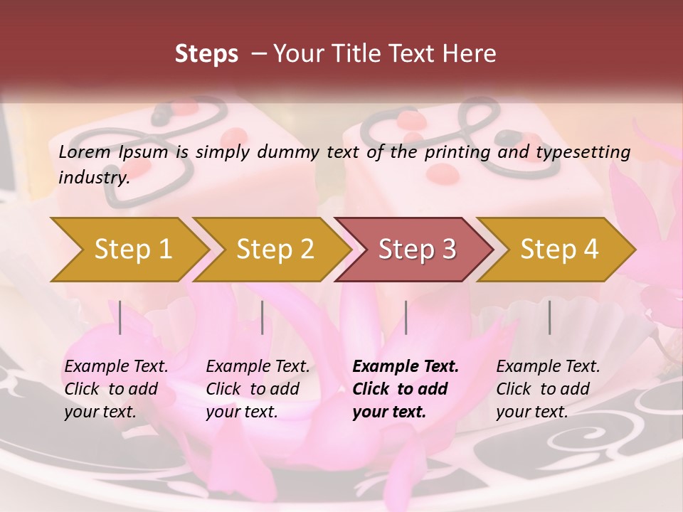 A Plate Of Colorful Desserts With Pink Flowers PowerPoint Template
