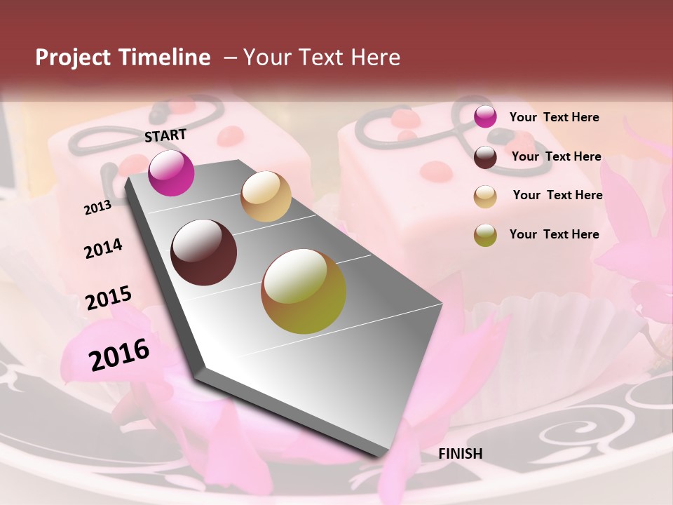 A Plate Of Colorful Desserts With Pink Flowers PowerPoint Template