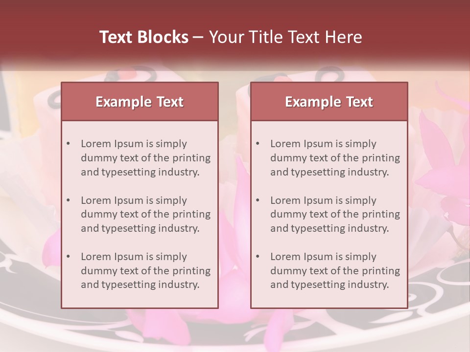 A Plate Of Colorful Desserts With Pink Flowers PowerPoint Template