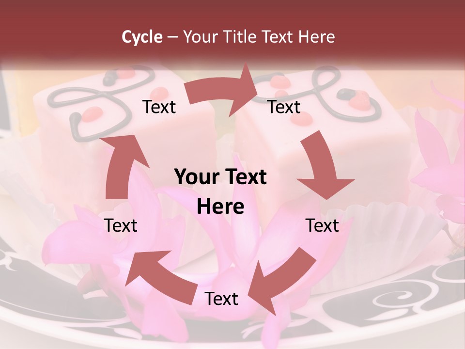 A Plate Of Colorful Desserts With Pink Flowers PowerPoint Template