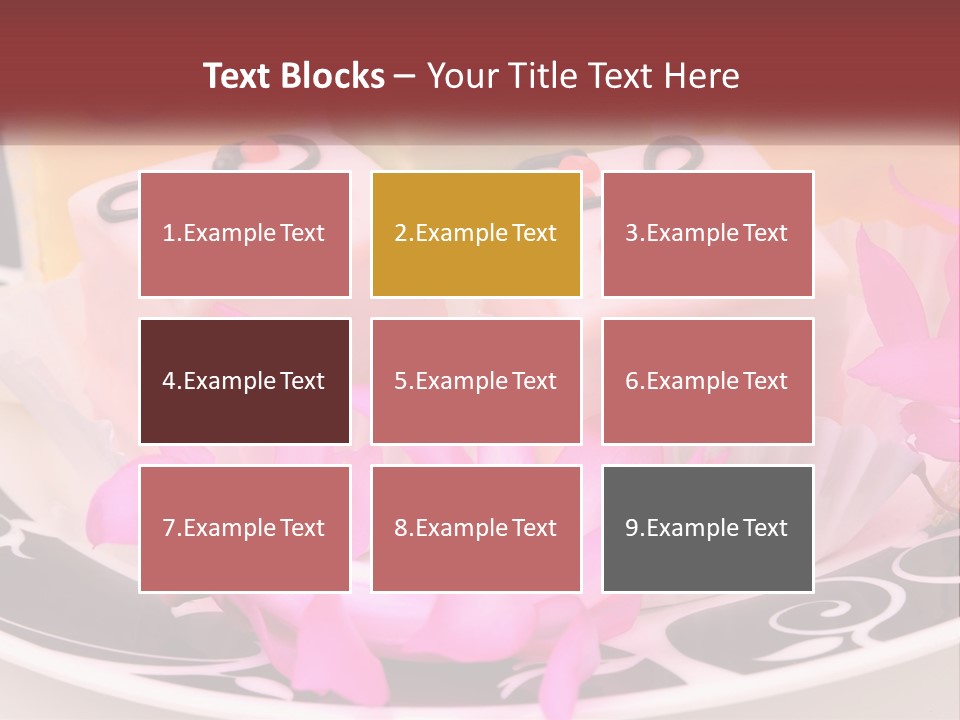 A Plate Of Colorful Desserts With Pink Flowers PowerPoint Template