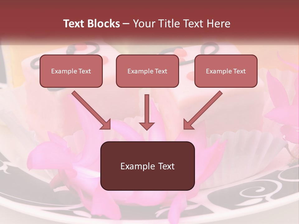A Plate Of Colorful Desserts With Pink Flowers PowerPoint Template