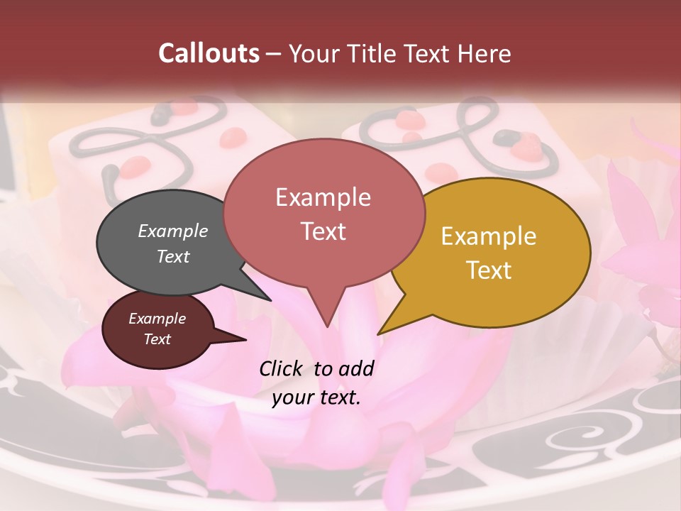 A Plate Of Colorful Desserts With Pink Flowers PowerPoint Template