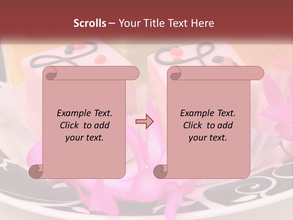 A Plate Of Colorful Desserts With Pink Flowers PowerPoint Template