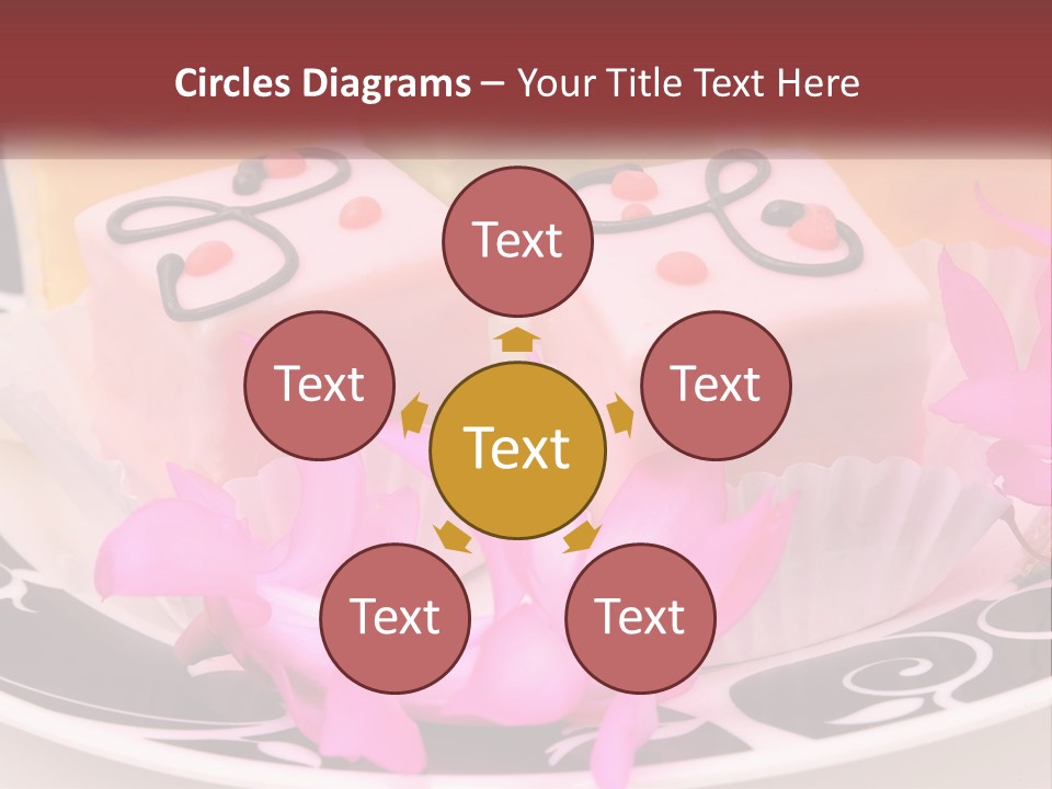 A Plate Of Colorful Desserts With Pink Flowers PowerPoint Template