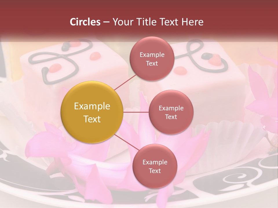 A Plate Of Colorful Desserts With Pink Flowers PowerPoint Template
