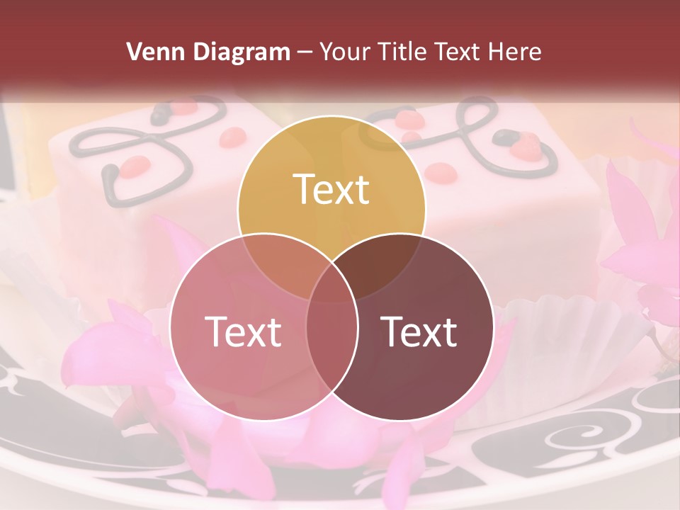 A Plate Of Colorful Desserts With Pink Flowers PowerPoint Template
