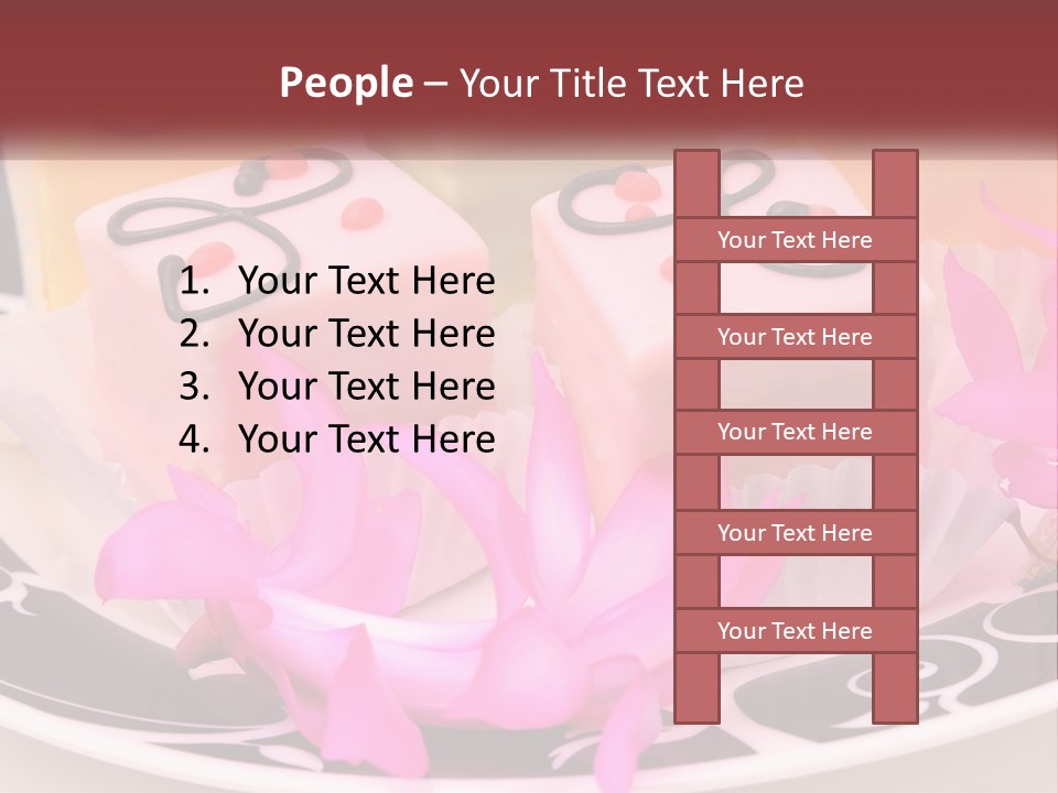 A Plate Of Colorful Desserts With Pink Flowers PowerPoint Template
