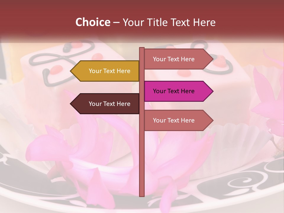 A Plate Of Colorful Desserts With Pink Flowers PowerPoint Template