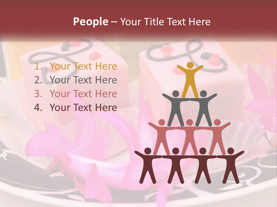 A Plate Of Colorful Desserts With Pink Flowers PowerPoint Template