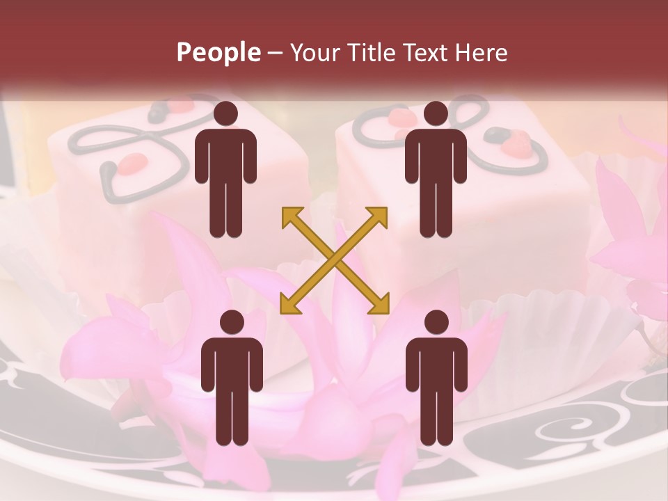 A Plate Of Colorful Desserts With Pink Flowers PowerPoint Template