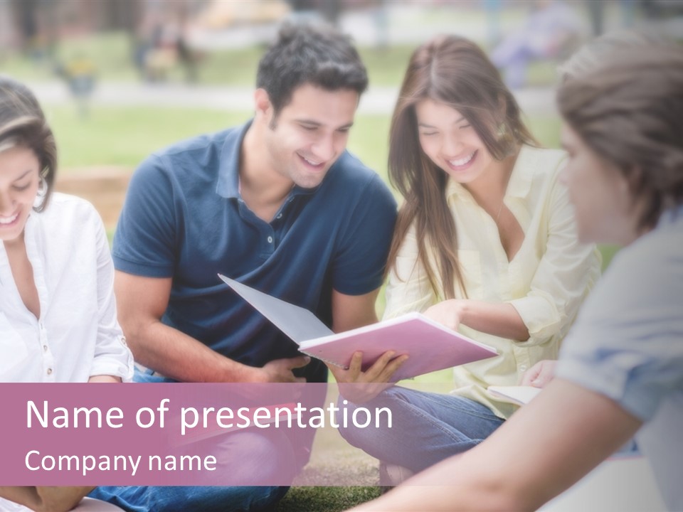 A Group Of People Sitting Around Each Other PowerPoint Template