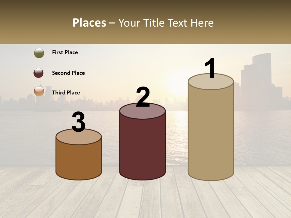 A Wooden Deck Overlooking A Body Of Water With A City In The Background PowerPoint Template