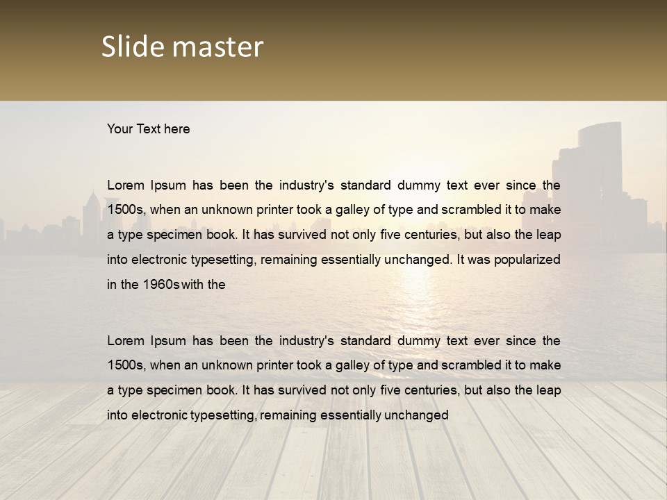 A Wooden Deck Overlooking A Body Of Water With A City In The Background PowerPoint Template