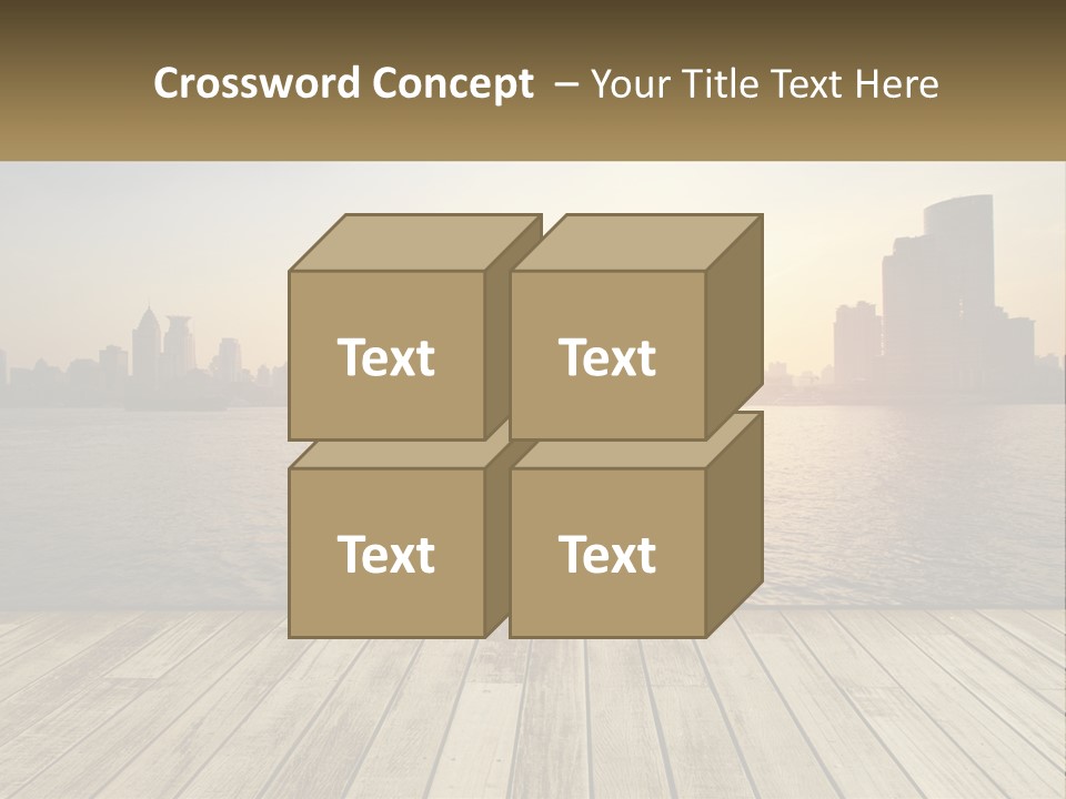 A Wooden Deck Overlooking A Body Of Water With A City In The Background PowerPoint Template