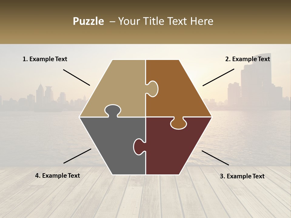 A Wooden Deck Overlooking A Body Of Water With A City In The Background PowerPoint Template