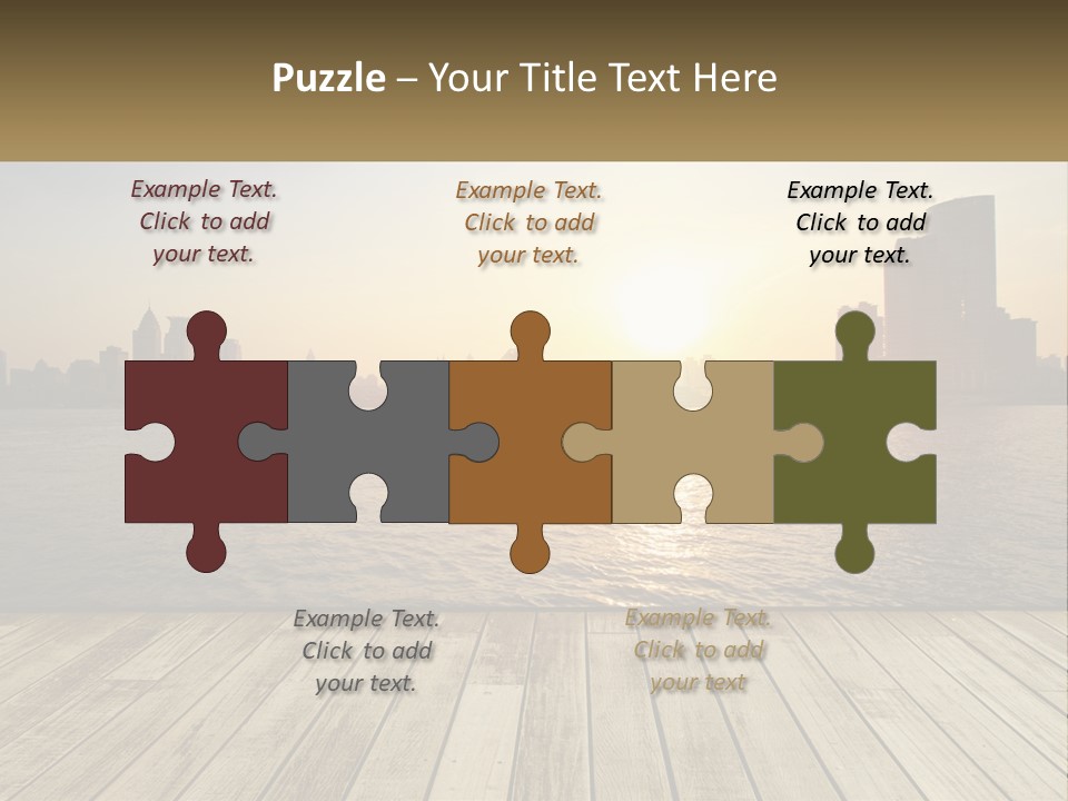 A Wooden Deck Overlooking A Body Of Water With A City In The Background PowerPoint Template