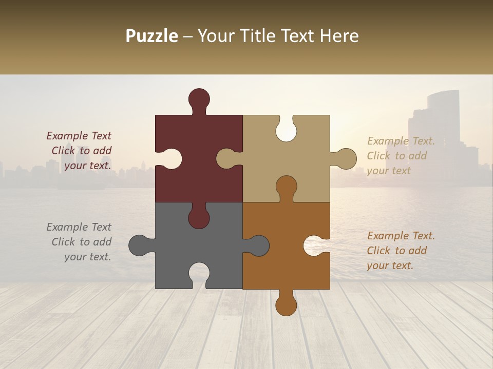 A Wooden Deck Overlooking A Body Of Water With A City In The Background PowerPoint Template