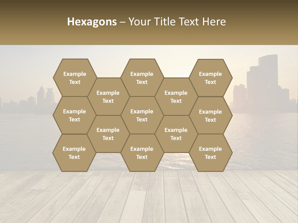 A Wooden Deck Overlooking A Body Of Water With A City In The Background PowerPoint Template