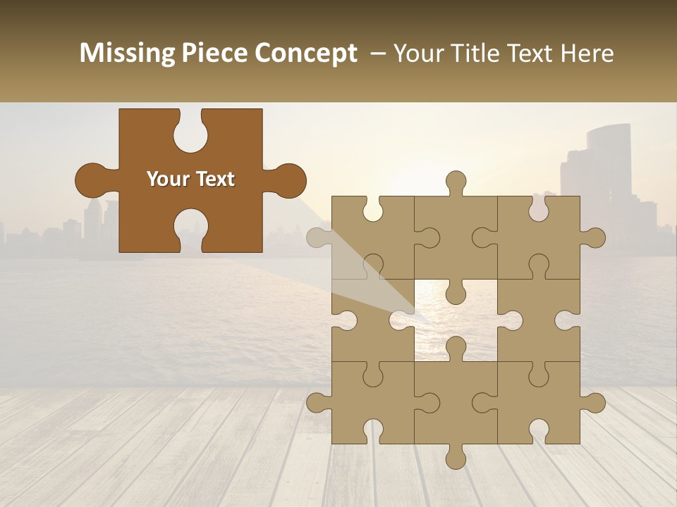 A Wooden Deck Overlooking A Body Of Water With A City In The Background PowerPoint Template