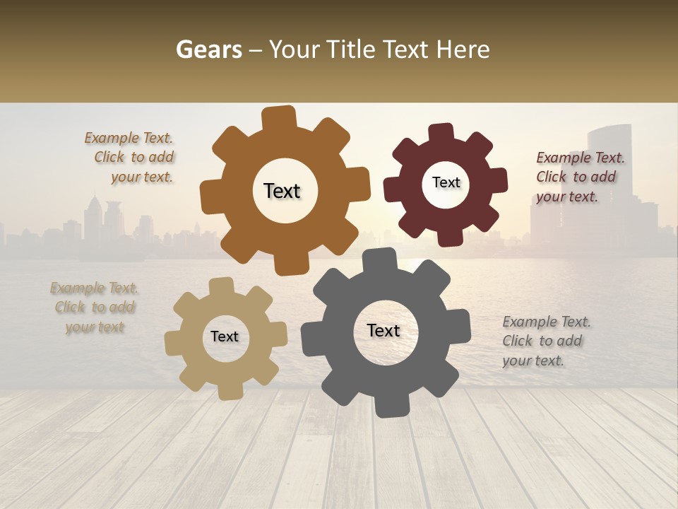 A Wooden Deck Overlooking A Body Of Water With A City In The Background PowerPoint Template