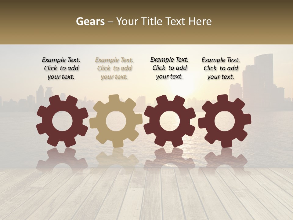 A Wooden Deck Overlooking A Body Of Water With A City In The Background PowerPoint Template