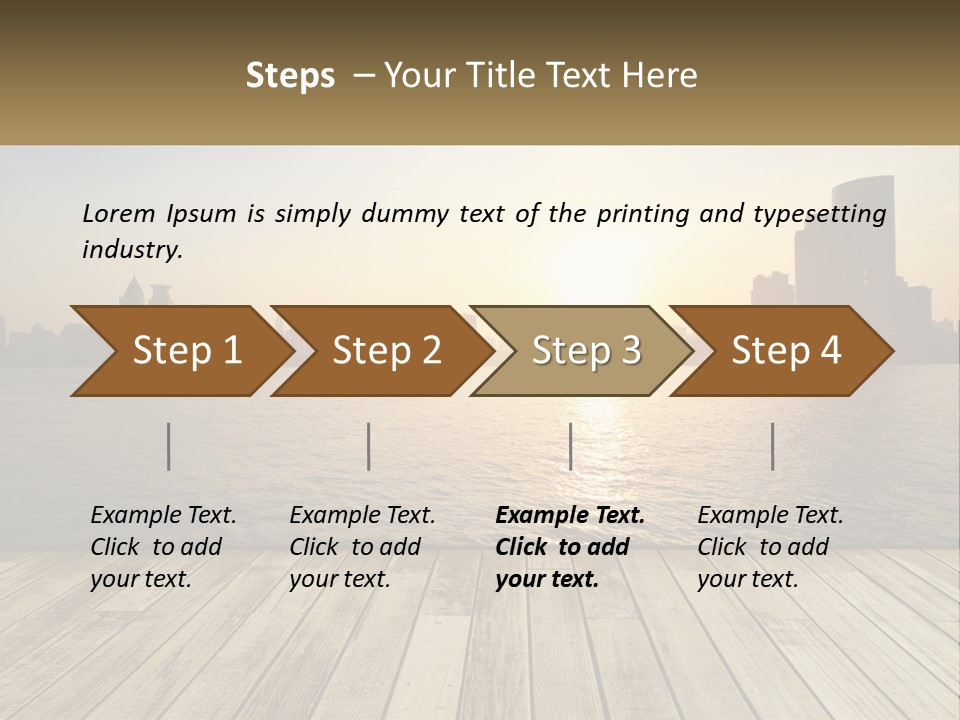 A Wooden Deck Overlooking A Body Of Water With A City In The Background PowerPoint Template
