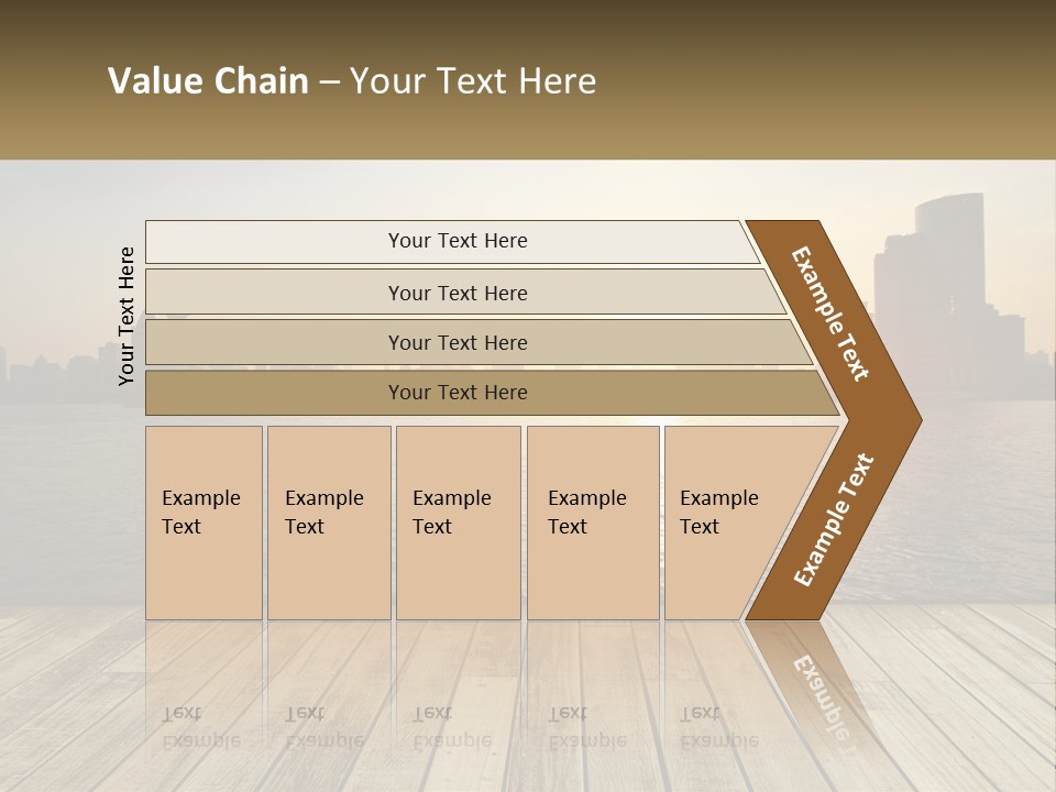 A Wooden Deck Overlooking A Body Of Water With A City In The Background PowerPoint Template