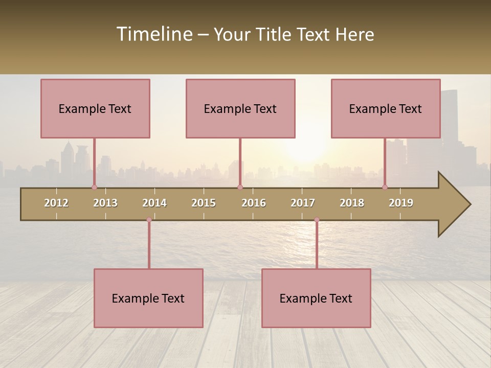 A Wooden Deck Overlooking A Body Of Water With A City In The Background PowerPoint Template