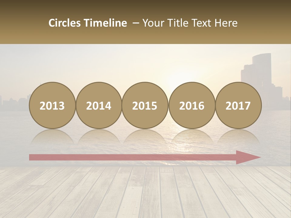 A Wooden Deck Overlooking A Body Of Water With A City In The Background PowerPoint Template