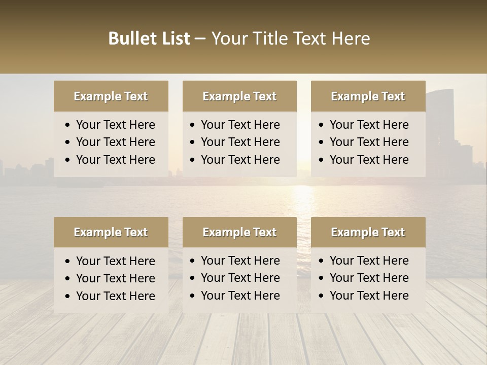 A Wooden Deck Overlooking A Body Of Water With A City In The Background PowerPoint Template