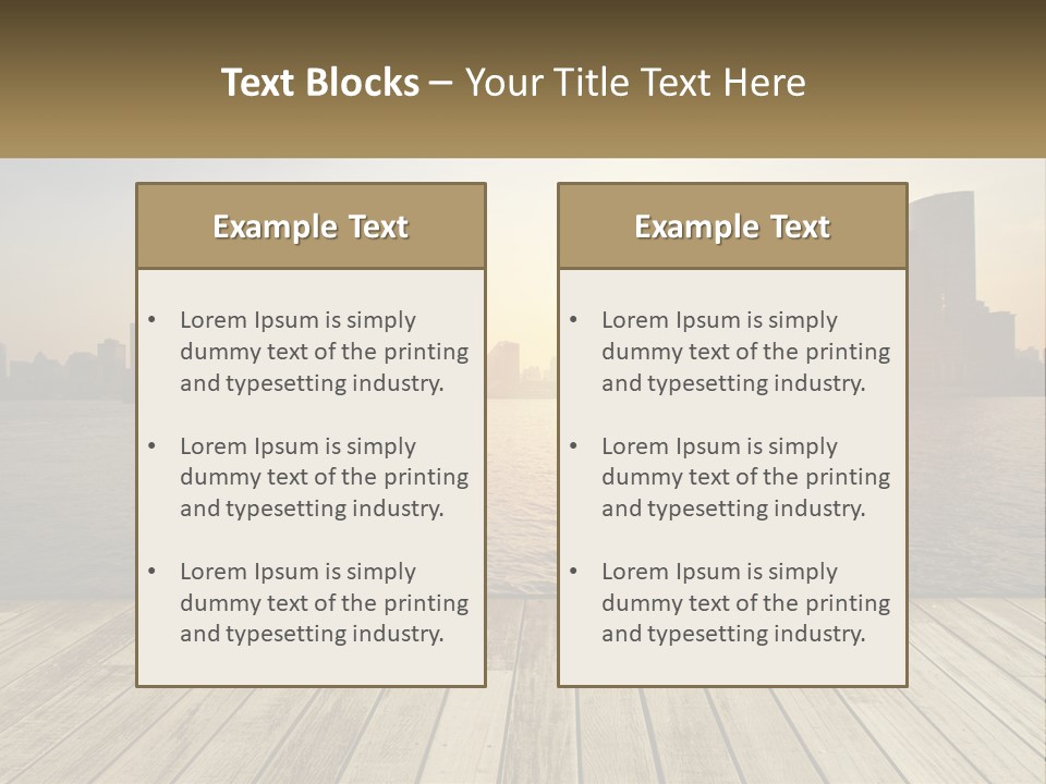 A Wooden Deck Overlooking A Body Of Water With A City In The Background PowerPoint Template