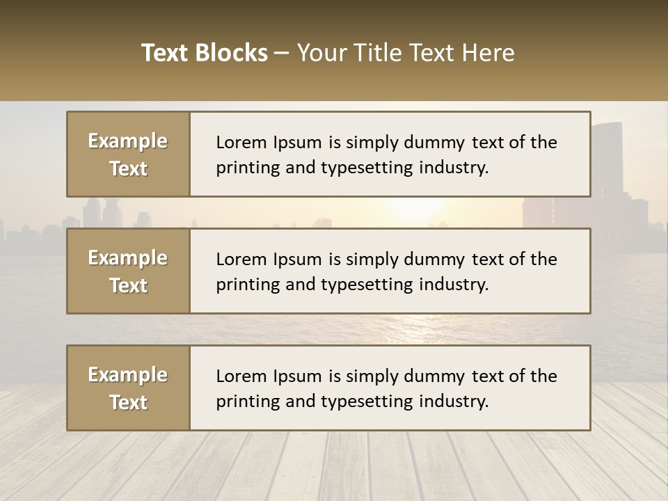 A Wooden Deck Overlooking A Body Of Water With A City In The Background PowerPoint Template