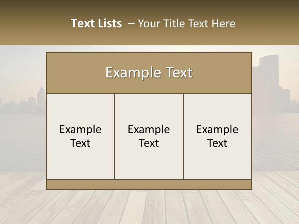A Wooden Deck Overlooking A Body Of Water With A City In The Background PowerPoint Template