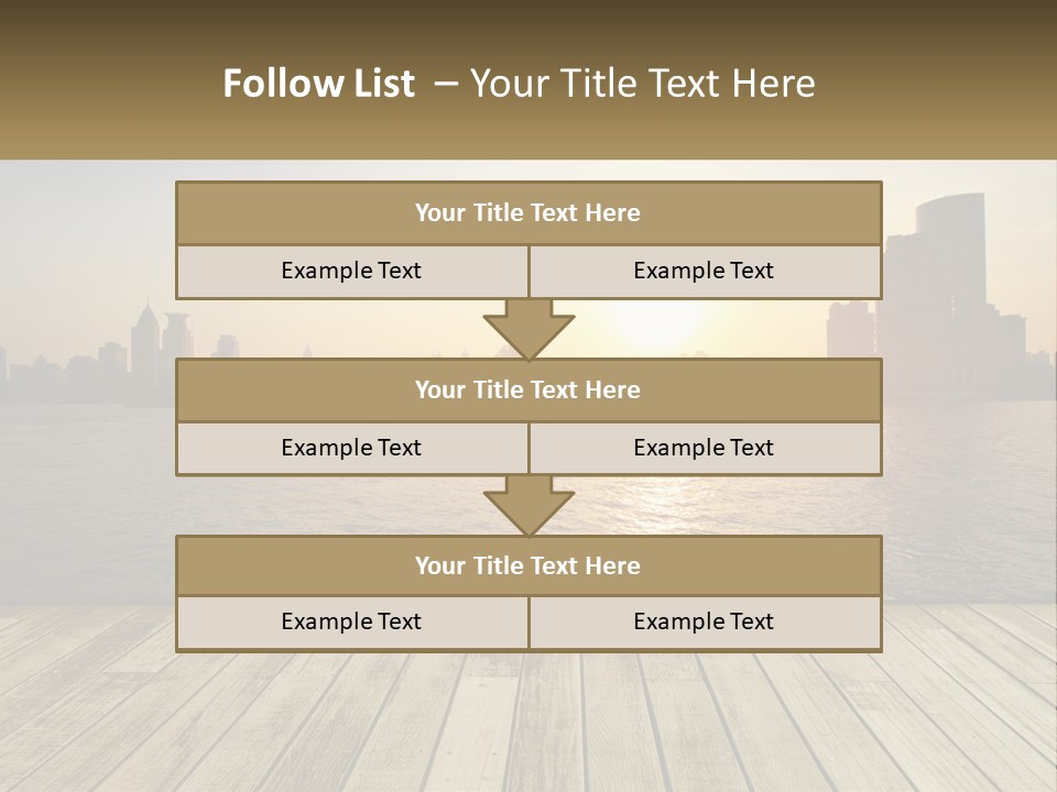 A Wooden Deck Overlooking A Body Of Water With A City In The Background PowerPoint Template