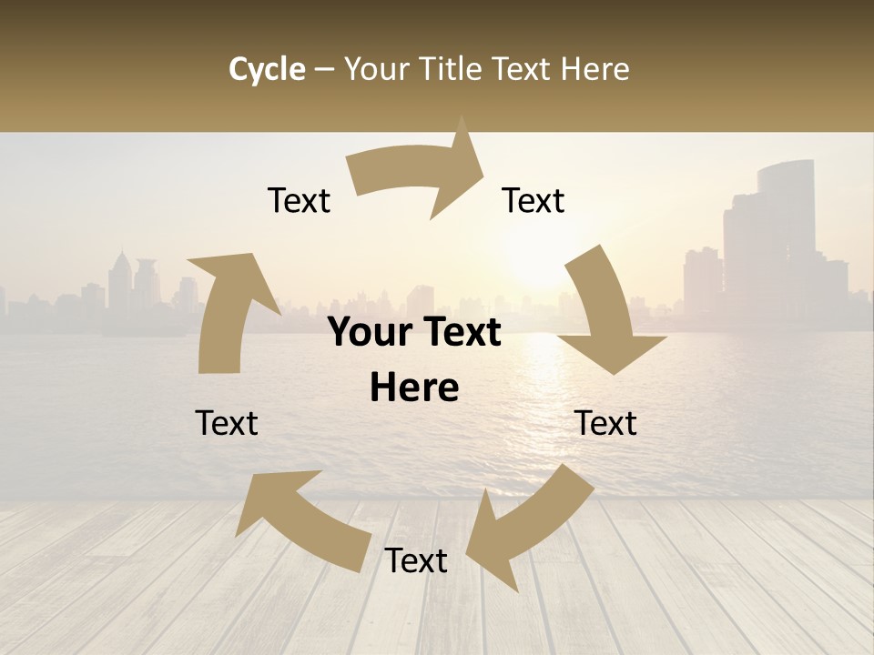 A Wooden Deck Overlooking A Body Of Water With A City In The Background PowerPoint Template