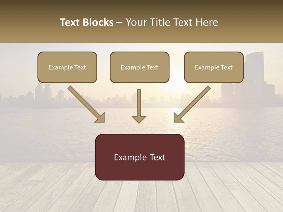 A Wooden Deck Overlooking A Body Of Water With A City In The Background PowerPoint Template