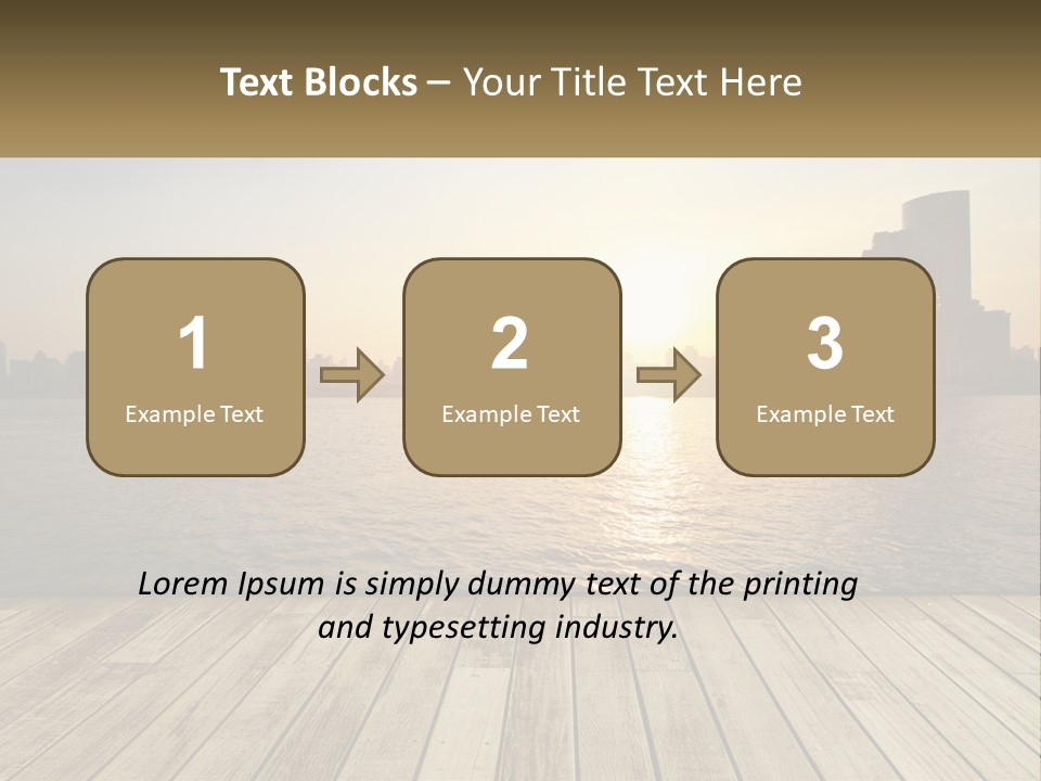 A Wooden Deck Overlooking A Body Of Water With A City In The Background PowerPoint Template