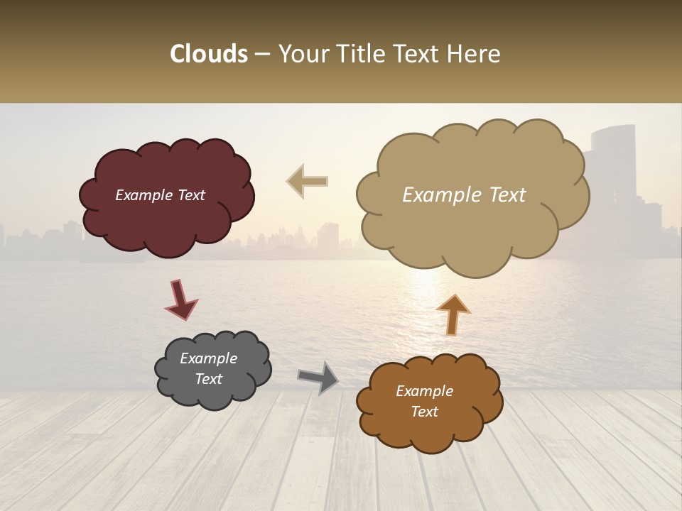 A Wooden Deck Overlooking A Body Of Water With A City In The Background PowerPoint Template