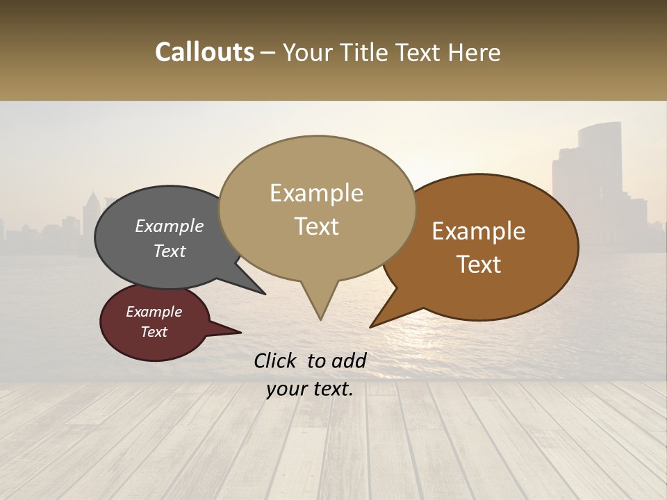 A Wooden Deck Overlooking A Body Of Water With A City In The Background PowerPoint Template