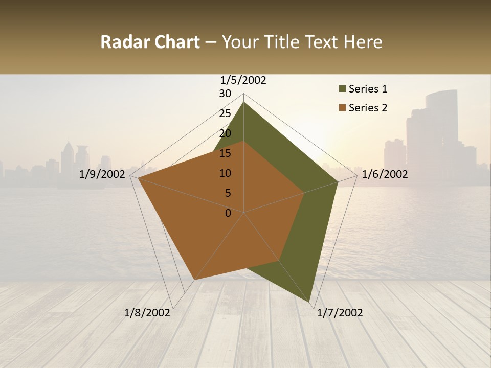 A Wooden Deck Overlooking A Body Of Water With A City In The Background PowerPoint Template