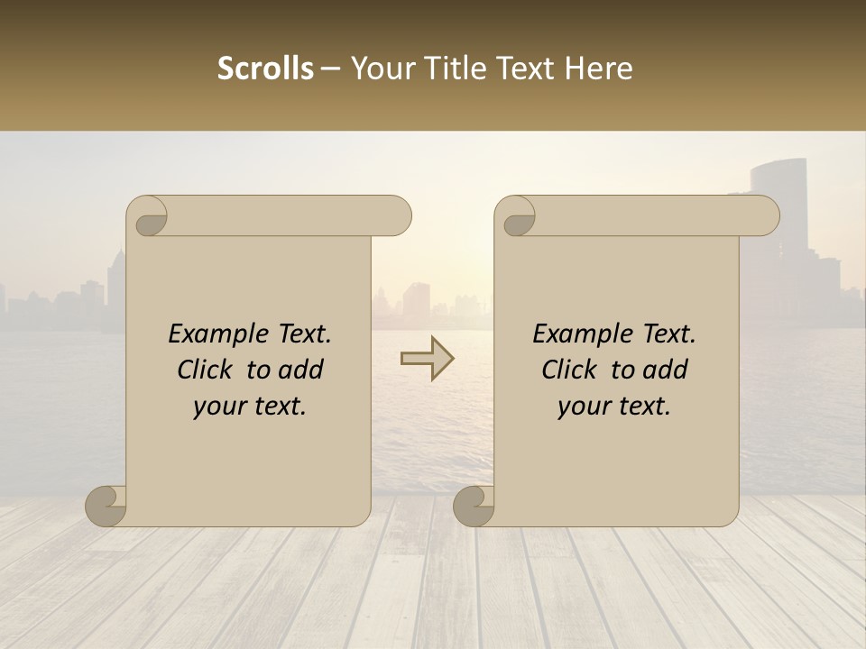 A Wooden Deck Overlooking A Body Of Water With A City In The Background PowerPoint Template