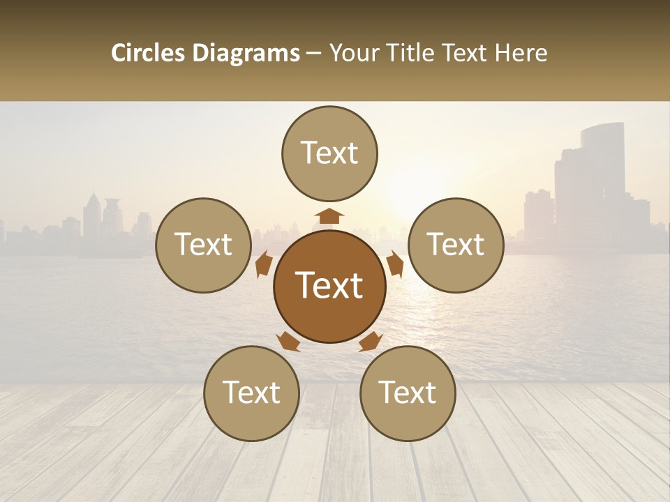 A Wooden Deck Overlooking A Body Of Water With A City In The Background PowerPoint Template