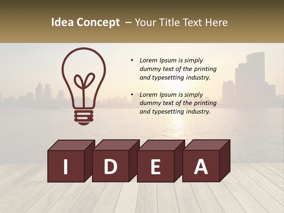 A Wooden Deck Overlooking A Body Of Water With A City In The Background PowerPoint Template