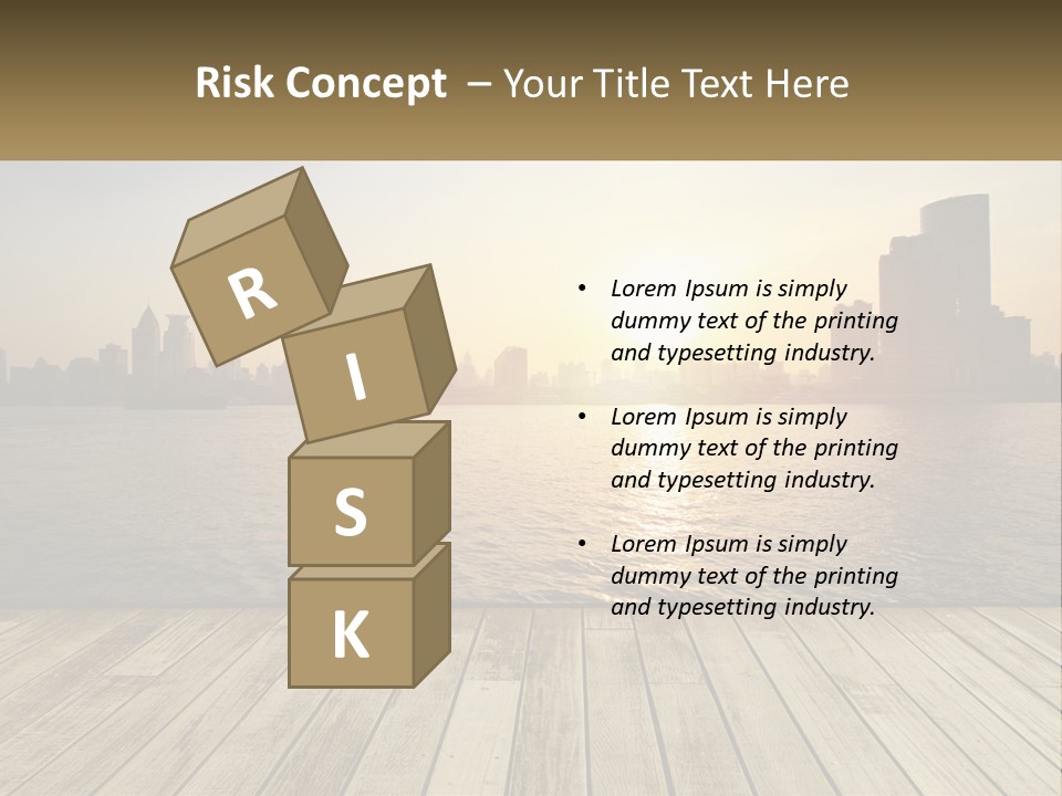 A Wooden Deck Overlooking A Body Of Water With A City In The Background PowerPoint Template