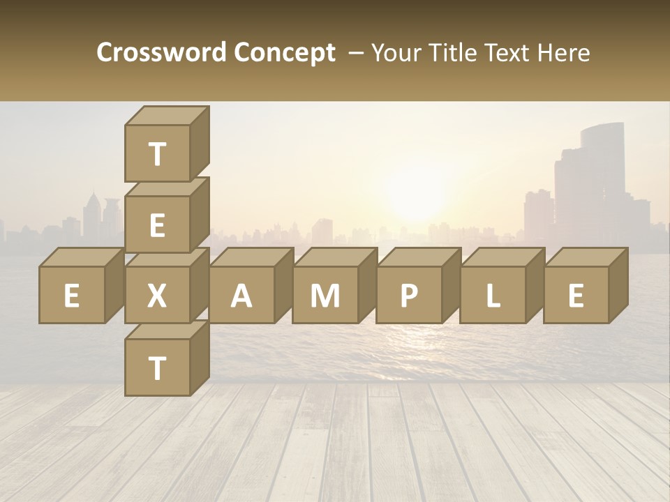 A Wooden Deck Overlooking A Body Of Water With A City In The Background PowerPoint Template