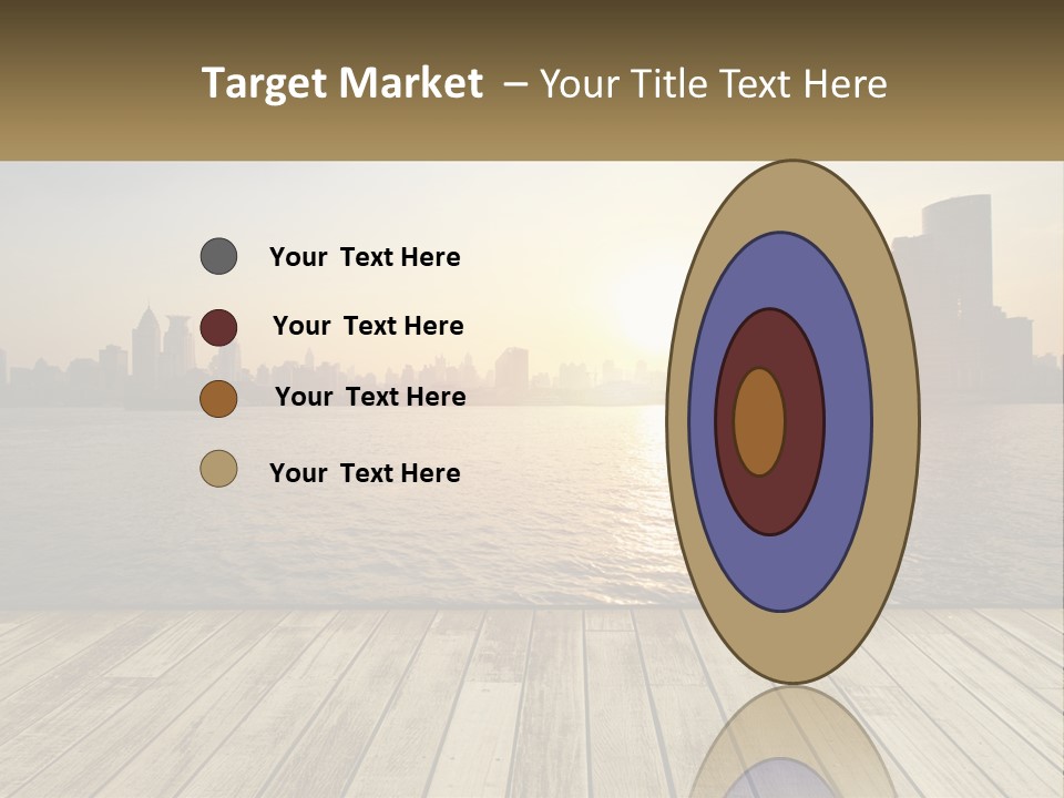 A Wooden Deck Overlooking A Body Of Water With A City In The Background PowerPoint Template