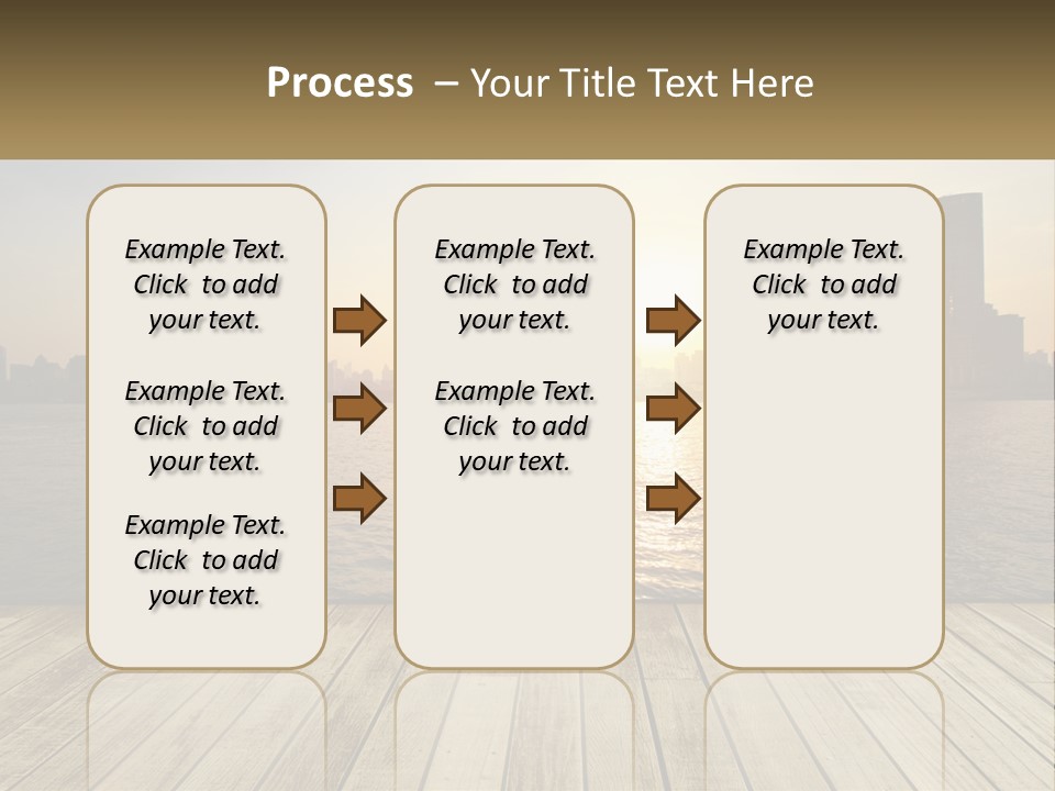 A Wooden Deck Overlooking A Body Of Water With A City In The Background PowerPoint Template