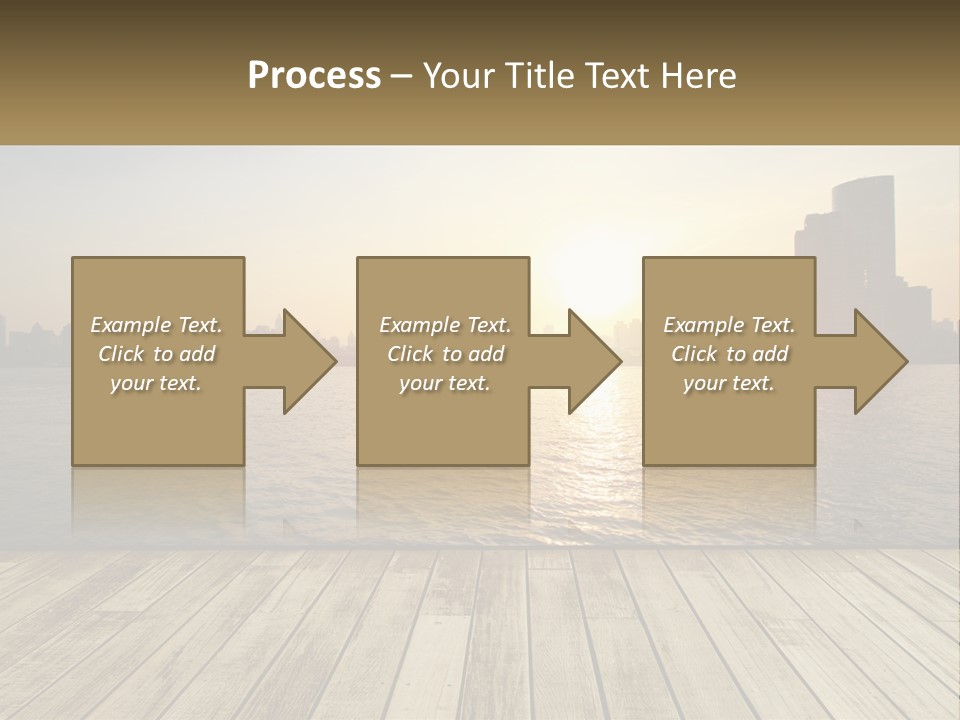 A Wooden Deck Overlooking A Body Of Water With A City In The Background PowerPoint Template